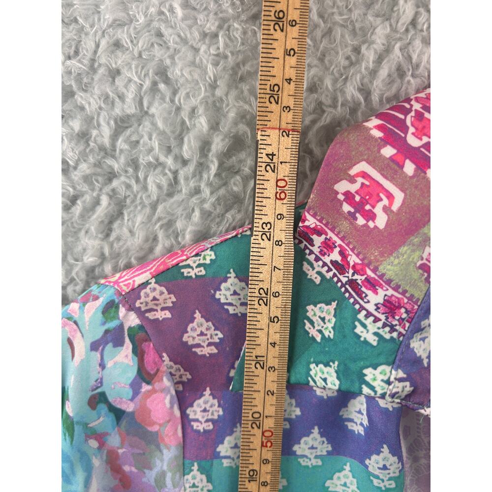 Zara Patchwork Floral Button Blouse Satin Sheer L… - image 7